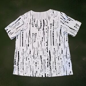 Womans Sz 2XL Shirt Drizzle Print Black/white  Summer Sheer Pullover Boho Casual
